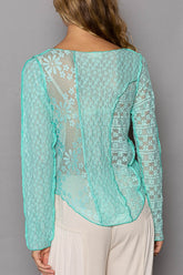 POL Exposed Seam Long Sleeve Lace Knit Top OutfitFlow